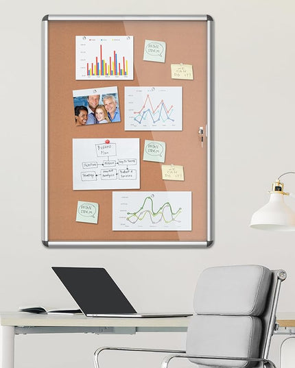 Mifuro 38"x28" Enclosed Bulletin Board, Lockable Weather-Resistant Aluminum Cork Noticeboard for School & Office, Silver Frame w/Cork