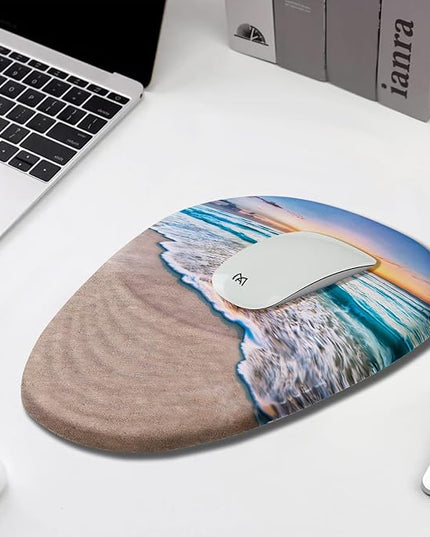 Sunset Mouse Pad, Ergonomic Mouse Pad with Wrist Rest Support, Non-Slip PU Base Desktop Mousepad for Pain Relief, Computer, Office & Home, Beach