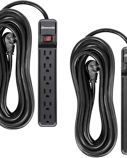 DEWENWILS 2-Pack Power Strip Surge Protector,25 Ft Extra Long Extension Cord, Low Profile Flat Plug,15 Amp Circuit Breaker, 500 Joules, Wall Mount, Black, UL Listed