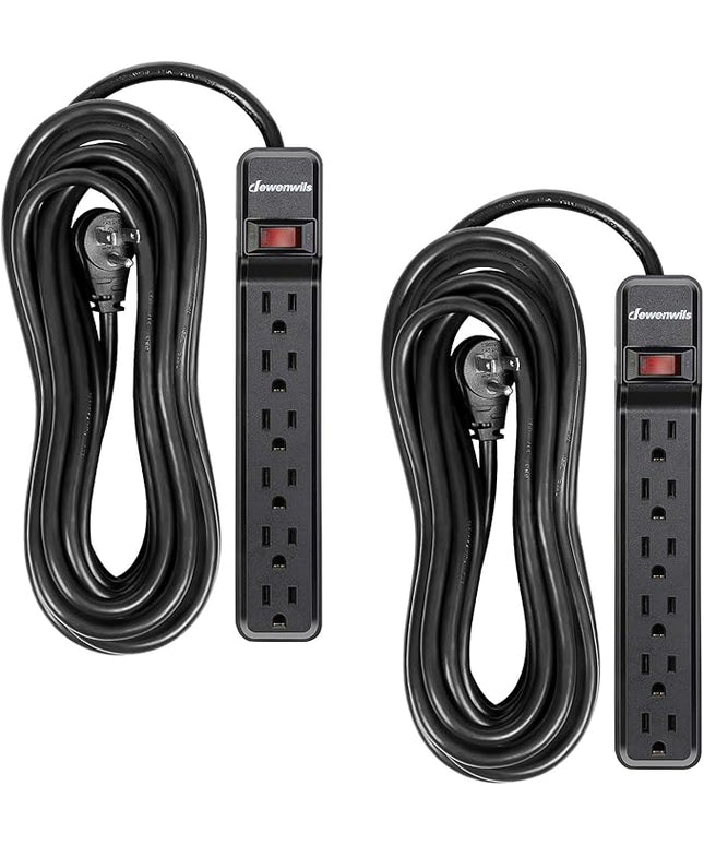 DEWENWILS 2-Pack Power Strip Surge Protector,25 Ft Extra Long Extension Cord, Low Profile Flat Plug,15 Amp Circuit Breaker, 500 Joules, Wall Mount, Black, UL Listed