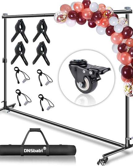 Versatile Heavy Duty Backdrop Stand with Wheels, 10 * 7ft Adjustable Photo Background Stand, Banner Backdrop Stand for Parties/Photography/Birthday/Studio