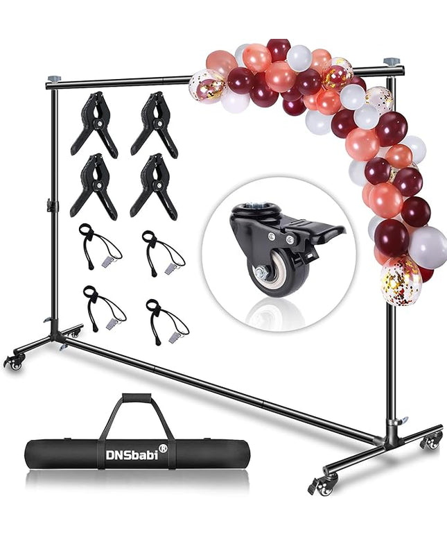 Versatile Heavy Duty Backdrop Stand with Wheels, 10 * 7ft Adjustable Photo Background Stand, Banner Backdrop Stand for Parties/Photography/Birthday/Studio
