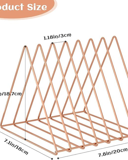 Urban Deco Triangle Desk Organizers Metal Wire Magazine Holder 7 Sections Decorative Vinyl Record Storage Office File Organizer For Desk - Rose Gold Magazine File Holder - 2 Pack