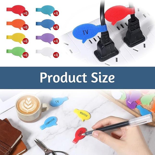 Cord Labels Cable Label, Multicolored Handwriting Cord Tags, Waterproof Wire Labels, Speech Bubbles Tags for Electronics Organization, Computer & Industrial Cable Management, 32 PCS