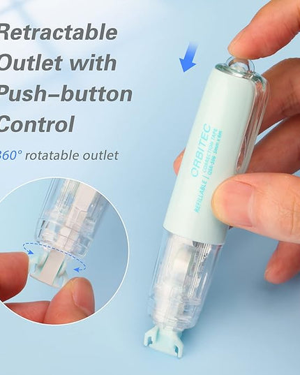 BITOSEE Refillable Retractable White Correction Tape, Mini Small Japan Aesthetic Cute Correction Tape Pen, with Easy to Refill Pen Applicator,for Kawaii School Office Supplies