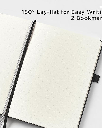 &And Per Se Dotted Journal Notebook, A5 Hardcover Leather Bullet Dotted Journal, 160 Pages 100 gsm Thick Paper, 3 Sheets of Stickers Included (Black)