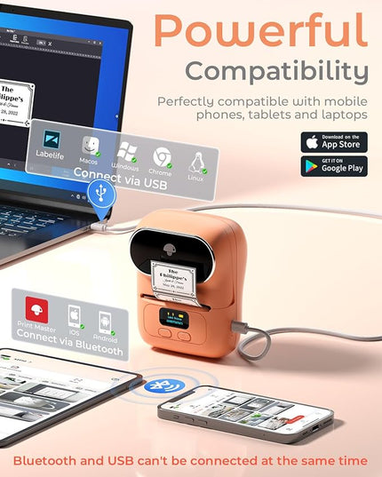 Phomemo M110 Label Maker- Mini Portable Bluetooth Thermal Label Printer for Clear Label, Barcode, Clothing, Office, Business, Compatible with Android & iOS, Orange