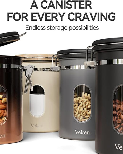 Veken Coffee Canister with Window,Airtight Stainless Steel Pantry Container,Home Kitchen Food Storage Organizers for Ground,Beans,Espresso,Rice,Tea,Sugar,Cereal, Flour,Bar Accessories,Gifts,22OZ,Black