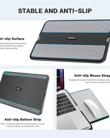 AboveTEK Portable Laptop Lap Desk w/Retractable Left/Right Mouse Pad Tray, Non-Slip Heat Shield Tablet Notebook Computer Stand Table w/Sturdy Stable Work Surface for Bed Sofa Couch or Travel