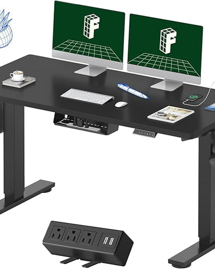 FLEXISPOT EN2 Whole-Piece Standing Desk with Clamp Power Strip, 55 x 28” Electric Stand Up Height Adjustable Desk with Cable Management (Black Frame + 55" Black Top, 2 Packages)