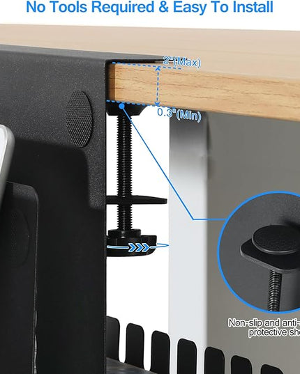 MAXECHO Desk Side Storage, Under Desk Laptop Mount, Table Side Hanging File Organizer, No Drill Clamp On Cable Management Tray, Laptop Holder with Magnetic Pen Holder for Office and Home, Load 22 Lbs