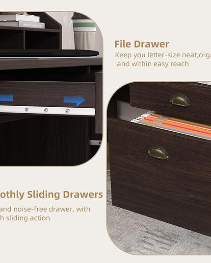4 EVER WINNER Small Desk with Drawers, Office Desk with File Drawer and Monitor Stand, Writing Desk Study Table for Small Spaces, Espresso