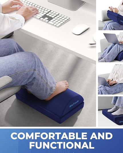 BlissTrends Foot Rest for Under Desk at Work-Versatile Foot Stool with Washable Cover-Comfortable Footrest with 2 Adjustable Heights for Car,Home and Office to Relieve Back,Lumbar,Knee Pain-Blue