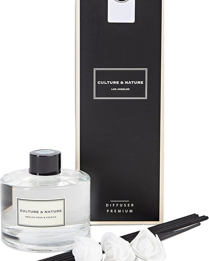 CULTURE & NATURE Reed Diffuser Set 6.7oz (200ml) English Pear & Freesia Scented Diffuser with Sticks Home Fragrance Reed Diffuser for Bathroom Shelf Decor