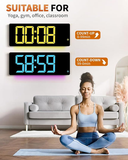 17.2" Large Digital Wall Mount Clock, Count Down Timer, Alarm, Big LED, 11 RGB Color, Temperature for Living Room Classroom Desk, Xmas, Birthday Gift for Senior Mom Dad (Rectangle)