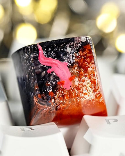 Pink Axolotl Red Black Coral Artisan Keycap R1 SA Profile Custom Keycaps 1U ESC Handmade Resin Gaming Animals Key Cap Cherry MX Switch Compatible Mechanical Keyboard Axolotl Lover Gift