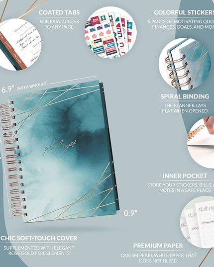 PLANBERRY Hourly Schedule Planner Premium – Undated Journal with Time Slots for Productivity & Budget Organizer, 6.9x8.5″ (Ocean Depths)