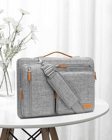 MOSISO 360 Protective Laptop Shoulder Bag,15 inch Computer Bag Compatible with MacBook Air M4 M3 M2/Pro A1990 A1707, Dell XPS Plus,Side Open Messenger Bag with 4 Zipper Pockets&Handle, Gray