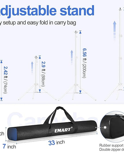 EMART Backdrop Stand 10x8.5ft(WxH) Photo Studio Adjustable Background Stand Support kit with 2 Crossbars, 8 Clamps, 2 Sandbags and Carry Bag for Parties, Events Decoration, Wedding, Photography -White