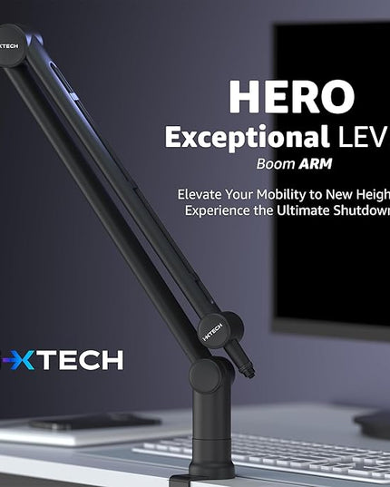 IXTECH Boom Arm - Adjustable 360° Rotatable Microphone Sturdy Stainless Steel Mic Desk, Table Stand Foldable Scissor Stable Mount Arms for Radio Studio, Podcast, Gaming
