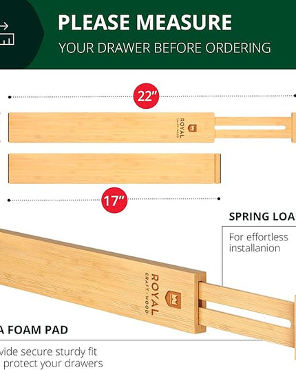 Drawer Divider and Organizer for Kitchen Organization - Adjustable Bamboo Drawer Dividers Organizers (17 - 22") - 4-Pack Expandable Drawer Organization Separators for Kitchen, Bedroom & More, Natural