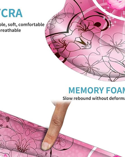 RICHEN Keyboard Wrist Rest and Mouse Pad with Wrist Support, Memory Foam Set for Gaming and Office, Comfortable & Lightweight for Easy Typing & Pain Relief (Pink Butterfly)