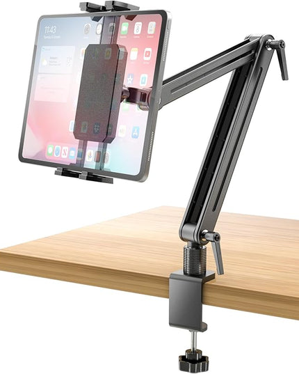 Adjustable Portable Monitor Stand 15.6" - 360° Rotating Base Tall Tablet Desk Arm Holder Stand for iPad Air/Pro/Mini Swivel Flexible Bed Clamp Mount Soporte para Tablet/Monitor Portatil/Ereader