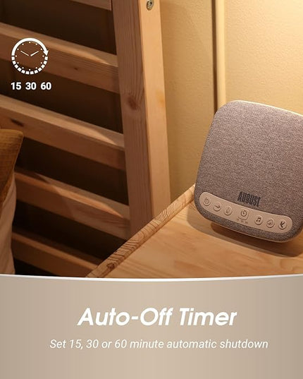 Portable White Noise Sound Machine - August SE160 - Calming, Ambient Sleep Therapy - 14 Soothing Sounds for Babies, Children, Adults - Sleep Aid with Timer - 60-Hour Battery - USB-C Charging - White