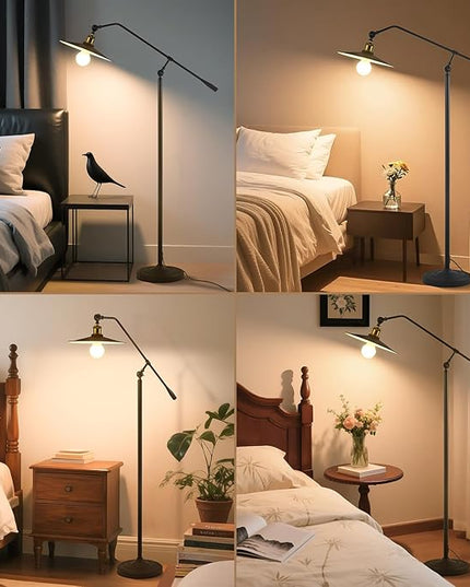 Swing Arm Floor Lamp Smart Remote Dimming for Living Room Corner Table Bedroom Office Library Farmhouse Reading Standing Tall Lights, Bright Adjustable Black Retro Rustic Industrial Home Decor