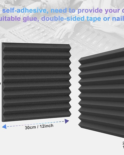 24 Pack Acoustic Panels Soundproof Studio Foam for Walls Sound Absorbing Panels Sound Insulation Panels Wedge for Home Studio Ceiling, 1" X 12" X 12" (Black)