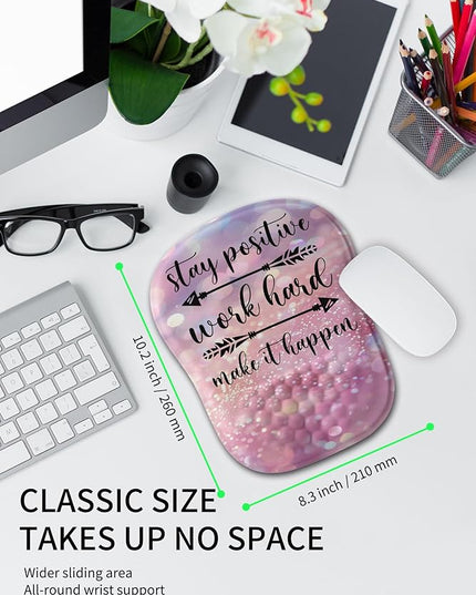 Hokafenle Ergonomic Wrist-hugging Mouse Pad Wrist Support, U-shaped Holding Wrist Rest Mousepad for Carpal Tunnel Pain Relief with Cushioned Memory Foam Slope Massage Bulge (10.2x8.3 in,Stay Positive)