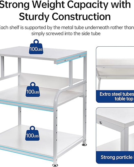 White Printer Stand, 23.6 x18.9 x 30 Inches Big Size Printer Table with Adjustable Shelf, 3 Tier Rolling Printer Cart with Wheels for Home Office Storage and Organization