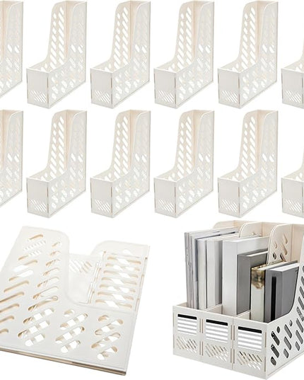 Glenmal 12 Pack Magazine Organizers Binder Organizer for Desk Plastic Vertical File Holder Magazine Racks Desk Accessories for Office, Home, or School (White)