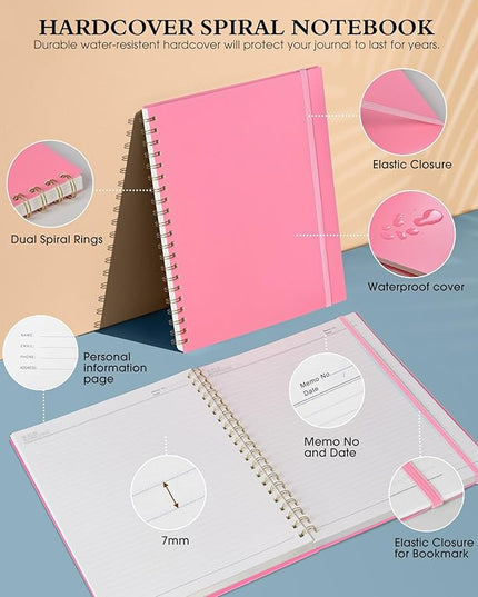 Spiral Notebook Journal 8.5” x 11”, A4 Large Pink Notebooks for Women Men, College Ruled Lined Journal, 100 GSM Paper, Plastic Hardcover Spiral Bound Journals for Work School Note Taking Business