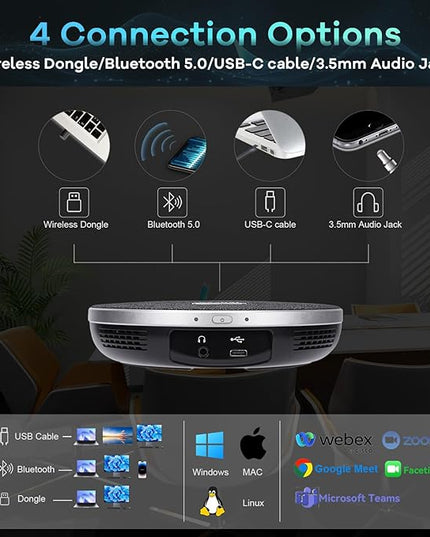 TONGVEO 4K PTZ Conference Room Camera System AI Auto-Tracking 20x Zoom 4K PTZ Camera USB3.0 HDMI LAN outputs and Bluetooth Speakerphone with Microphone for Large Remote Meeting