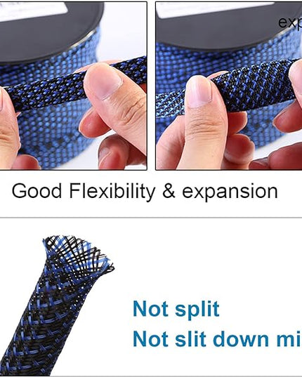 100ft - 3/8 inch PET Expandable Braided Sleeving – BlackBlue – Alex Tech Braided Cable Sleeve