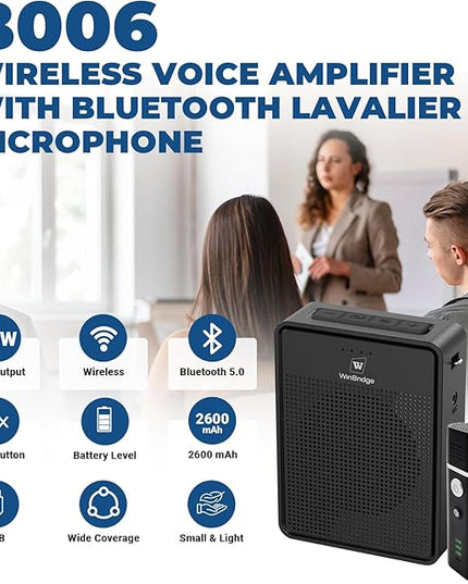 Wireless Voice Amplifier with Bluetooth Lavalier Microphone, Professional Noise Reduction Portable Microphone with Speaker, Mini Megaphone with Clip on/Lapel Mic for Teachers Classroom Tour Guide B006