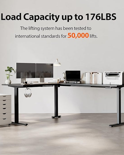 Agilestic L-Shaped Standing Desk Adjustable Height, Electric Corner Standing Desk, Sit Stand Up Desk, 75x61 inch Sit Stand Computer Table, Black
