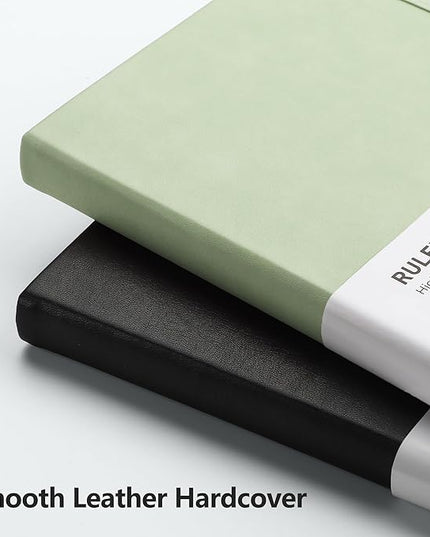 RETTACY Lined Journal Notebook, 192 Numbered Pages, A5 Medium Size (5.7'' x 8.3''), for Men & Women, Journaling, Writing, Work & Office, Leather Hardcover, 100 GSM Thick Paper (Light Green)