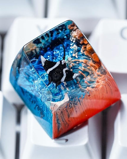 Manta Ray Artisan Keycap Blue Orange Ocean Coral R1 SA Profile Custom Sea Creatures Keycaps 1U ESC Handmade Gaming Resin Key Cap Cherry MX Switch Compatible Mechanical Keyboard Manta Ray Lover Gift