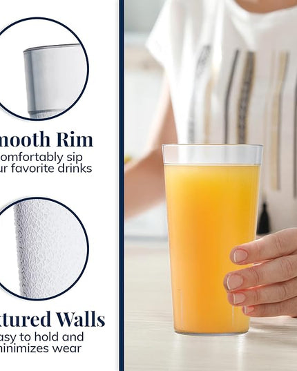 US Acrylic Café Plastic Reusable Tumblers (Set of 12) 32-ounce Iced-Tea Cups Clear | Value Set of Restaurant Style Drinking Glasses, Stackable, BPA-free, Made in the USA | Top-rack Dishwasher Safe