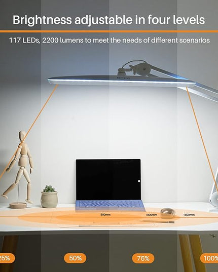 Task Lamp with Clamp, Bright 117PCS LEDs, Metal Swing Arm 24W 2200 Lumen Dimmable Led Desk Lamp for Architect Home Office Study Reading Dorm Workbench Craft, 23 Inch Working Lamp(White)