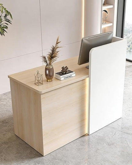 Small Reception Desk, 47" Front Desks Reception Counter, Front Desk Counter with LED Lights, Lockable Drawer, Two-Tone Design, Privacy Panel, for Office, Salon, Store