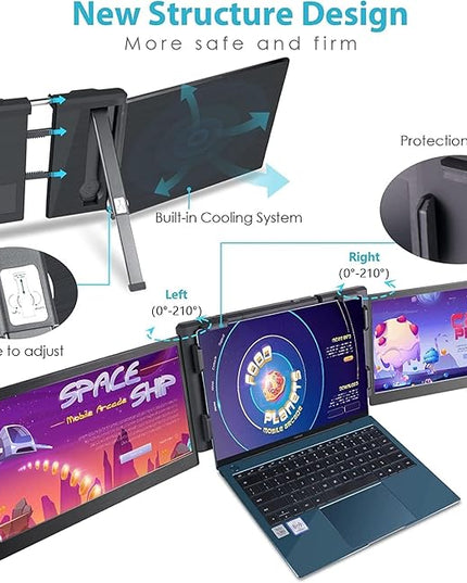 Teamgee 13.3” Laptop Screen Extender, One-Cable Multiple Display Portable Monitor, USB-C Compatible with Windows/Mac/Android, Driver Required, for 13.3–16.5” Laptops