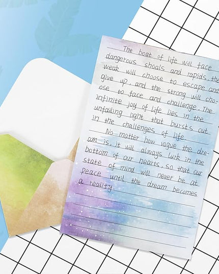 160 Pcs Stationery Paper Envelopes Set Includes 50 Lined Writing Paper & 50 Envelopes with 60 Colorful Round Dot Stickers, Cute Vintage Watercolor Letter Writing Stationery Paper Envelopes(10Style)