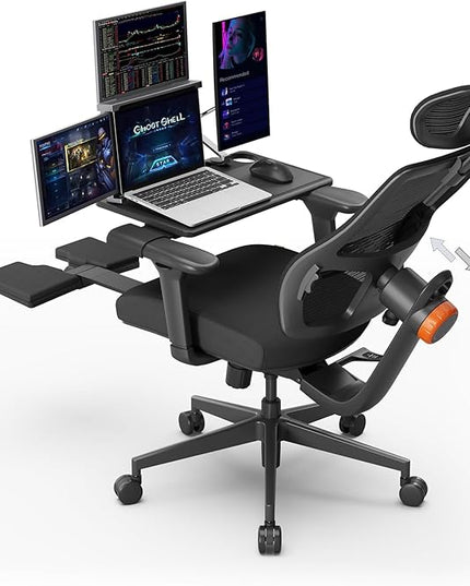 Newtral Ergonomic Home Office Chair-Office Desk Chair with Footrest, Auto-Following Backrest & Headrest, 4D Armrests, 96°-136° Recline (Black, with Laptop Table + 2D Headrest)