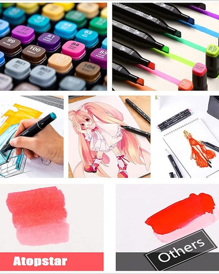 80 Colors Alcohol Markers Artist Drawing Art for Kids Dual Tip Adult Coloring Painting Supplies Perfect Boys Girls Students Adult(80 Black Shell)