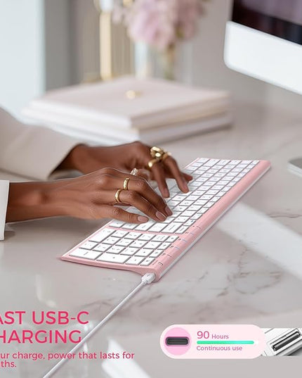 iClever BK10 Bluetooth Keyboard, Wireless Rechargeable Ultra-Slim Keyboard with Long Battery Life, Compatible with iOS, Android, Windows, Mac for iPad, Tablet, Laptop, PC, Phone