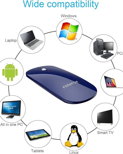 FENIFOX Bluetooth Mouse Slim, Whisper-Quiet Mini Flat Portable Mobile Mice Rechargeable Compatible with Laptop,PC,Android Windows Tablet (Deep Blue)