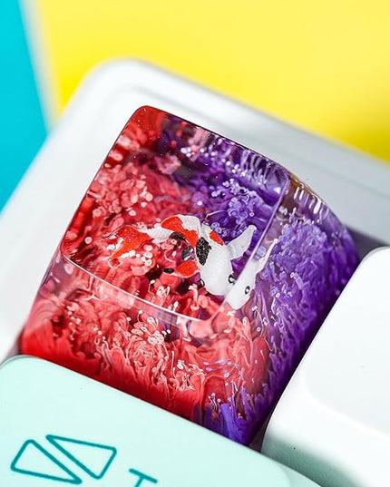 Kohaku Koi Artisan Keycap Orange and Purple Ocean Coral Reef R1 SA Profile Custom Keycaps 1U ESC Handmade Gaming Resin Key Cap Cherry MX Switch Compatible Mechanical Keyboard Koi Lover Gift